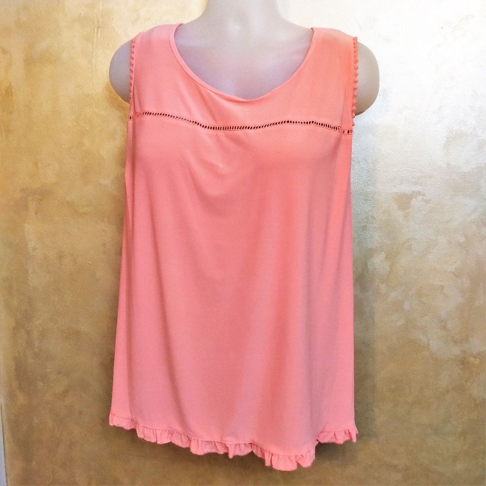 Soft Ruffle Trim Top NWT 2X